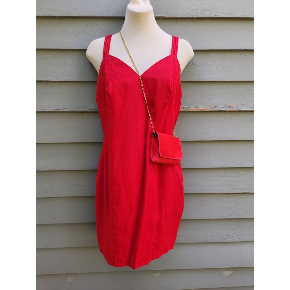 Vintage‎ 90s Maurices Red Cocktail Dress Back Bow Matching Purse Size 5/6